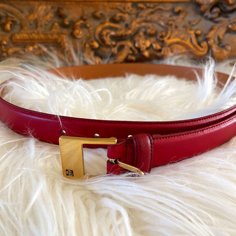 Stunning Ralph Lauren Vintage Ladies RED Leather 1" Monogram Belt Sz L 38"
